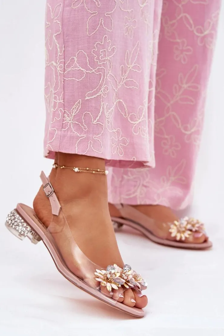 Damskie buty S.Barski Transparentne Sandały Na Niskim Obcasie Ze Zdobieniem D&A MR51-709 Różowe Różowy