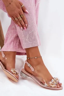 Damskie buty S.Barski Transparentne Sandały Na Niskim Obcasie Ze Zdobieniem D&A MR51-709 Różowe Różowy