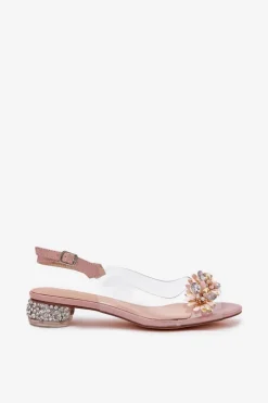 Damskie buty S.Barski Transparentne Sandały Na Niskim Obcasie Ze Zdobieniem D&A MR51-709 Różowe Różowy