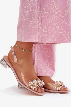 Damskie buty S.Barski Transparentne Sandały Na Niskim Obcasie Ze Zdobieniem D&A MR51-709 Różowe Różowy