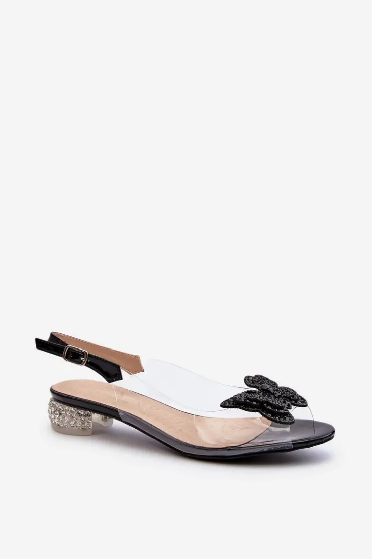 Damskie Damskie buty S.Barski Transparentne Sandały Na Niskim Obcasie Z Motylem Czarne D&A MR38-388