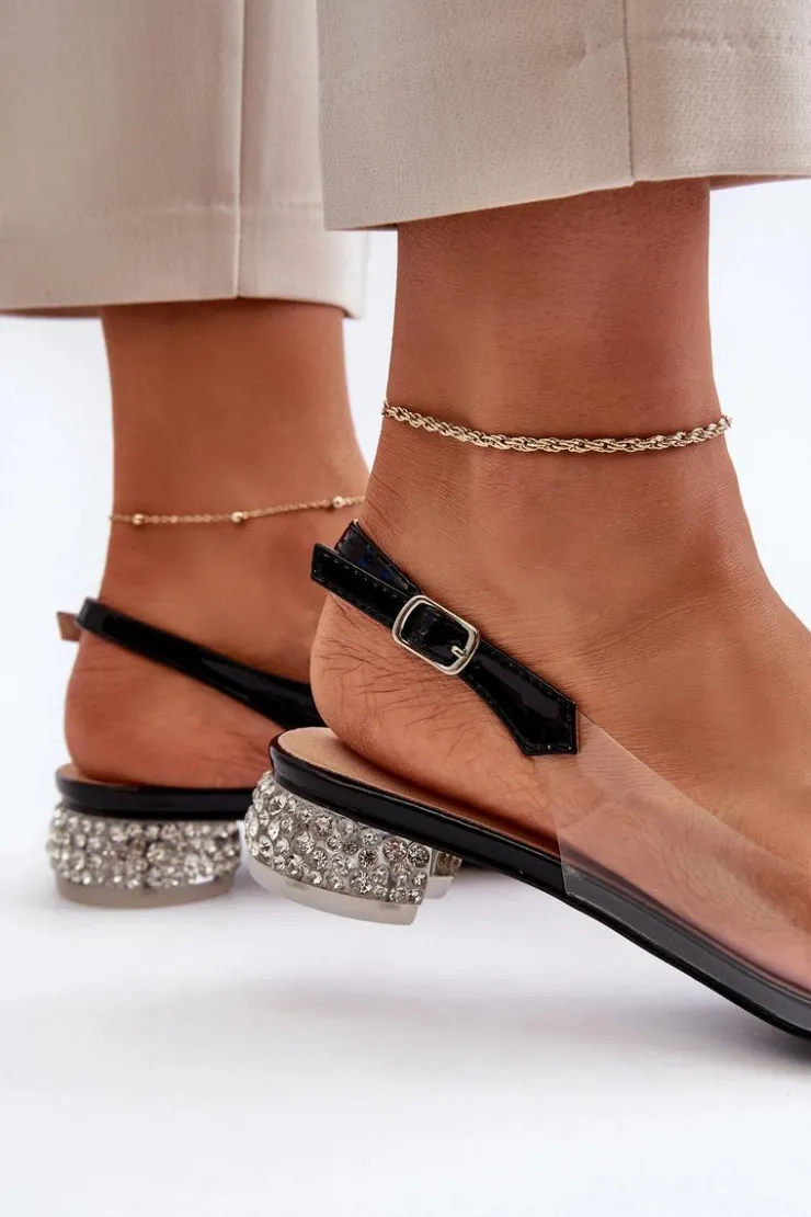 Damskie Damskie buty S.Barski Transparentne Sandały Na Niskim Obcasie Z Motylem Czarne D&A MR38-388