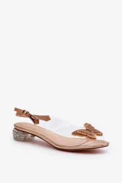 Damskie Damskie buty S.Barski Transparentne Sandały Na Niskim Obcasie Z Motylem Złote D&A MR38-388