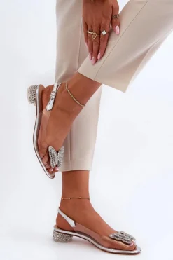 Damskie Damskie buty S.Barski Transparentne Sandały Na Niskim Obcasie Z Motylem Różowe Srebrne D&A MR38-388