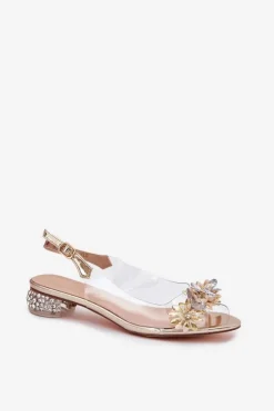 Damskie buty S.Barski Sandały Na Obcasie*Transparentne Sandały Na Niskim Obcasie Ze Zdobieniem D&A MR51-709 Złote