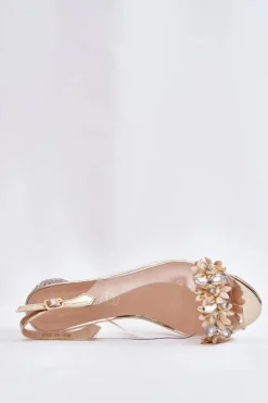 Damskie buty S.Barski Sandały Na Obcasie*Transparentne Sandały Na Niskim Obcasie Ze Zdobieniem D&A MR51-709 Złote