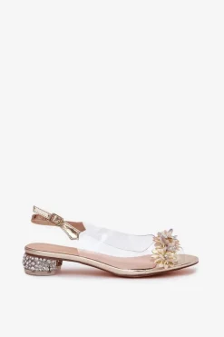 Damskie buty S.Barski Sandały Na Obcasie*Transparentne Sandały Na Niskim Obcasie Ze Zdobieniem D&A MR51-709 Złote