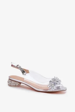 Damskie Damskie buty S.Barski Transparentne Sandały Na Niskim Obcasie Ze Zdobieniem D&A MR51-709 Srebrne