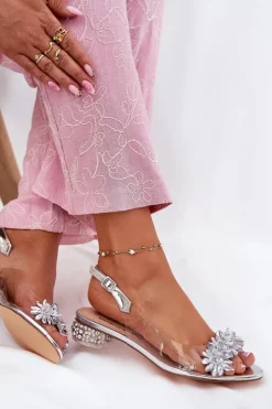 Damskie Damskie buty S.Barski Transparentne Sandały Na Niskim Obcasie Ze Zdobieniem D&A MR51-709 Srebrne