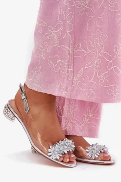 Damskie Damskie buty S.Barski Transparentne Sandały Na Niskim Obcasie Ze Zdobieniem D&A MR51-709 Srebrne