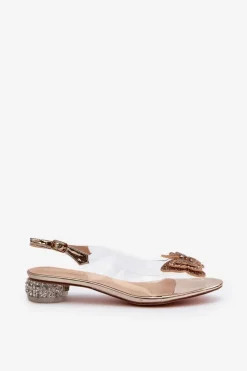 Damskie buty S.Barski Sandały Na Obcasie*Transparentne Sandały Na Niskim Obcasie Z Motylem Różowe Złoto D&A MR38-388