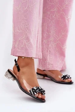 New Damskie buty S.Barski Transparentne Sandały Na Niskim Obcasie Ze Zdobieniem D&A MR51-709 Czarne