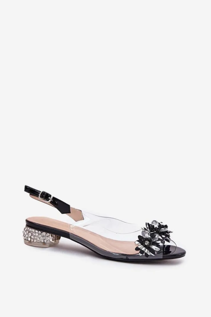 New Damskie buty S.Barski Transparentne Sandały Na Niskim Obcasie Ze Zdobieniem D&A MR51-709 Czarne