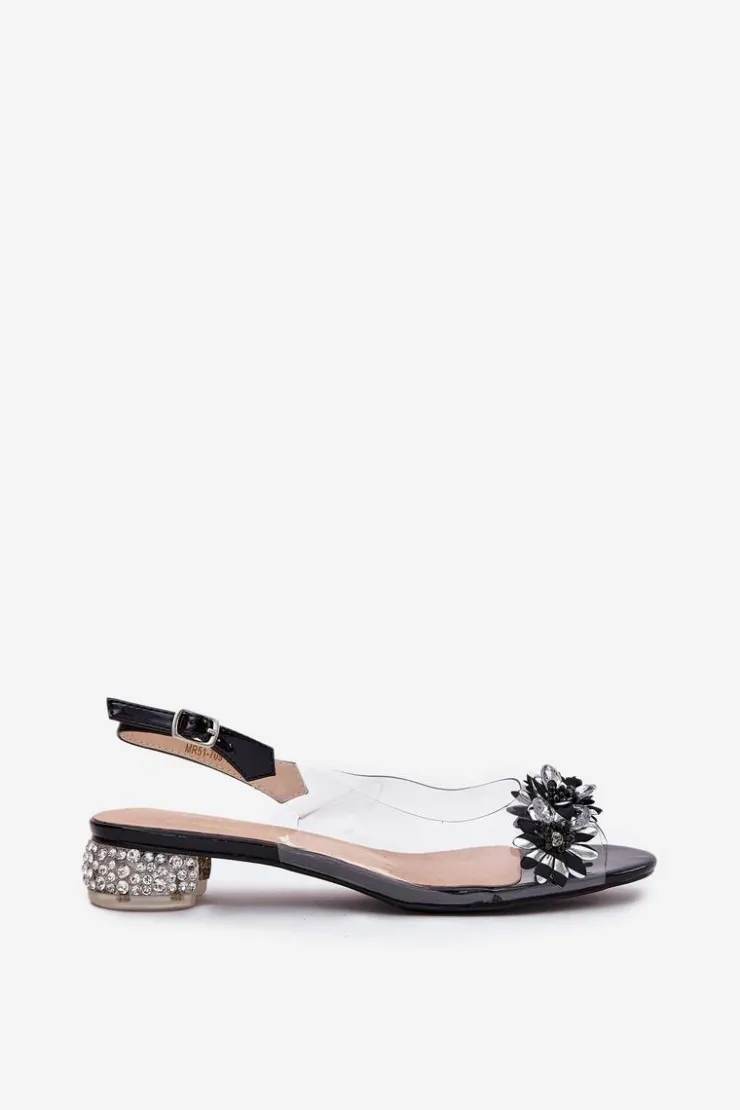 New Damskie buty S.Barski Transparentne Sandały Na Niskim Obcasie Ze Zdobieniem D&A MR51-709 Czarne