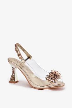 Damskie Buty damskie Vinceza Transparentne Sandały Na Obcasie Z Kryształkami Vinceza 70116 Złote