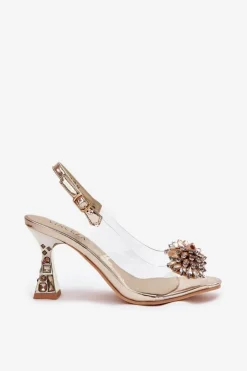 Damskie Buty damskie Vinceza Transparentne Sandały Na Obcasie Z Kryształkami Vinceza 70116 Złote