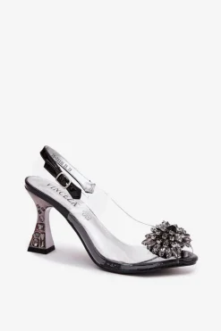 Buty damskie Vinceza Sandały Na Obcasie*Transparentne Sandały Na Obcasie Z Kryształkami Vinceza 70116 Czarne Czarny