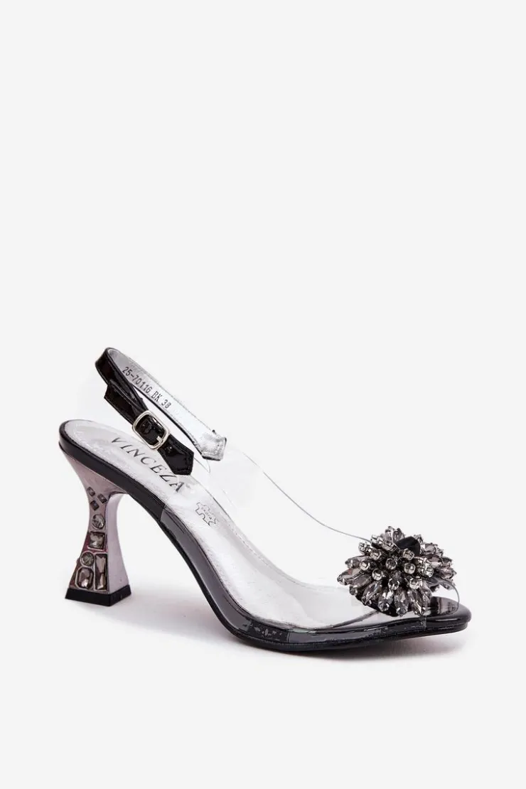 Buty damskie Vinceza Sandały Na Obcasie*Transparentne Sandały Na Obcasie Z Kryształkami Vinceza 70116 Czarne Czarny