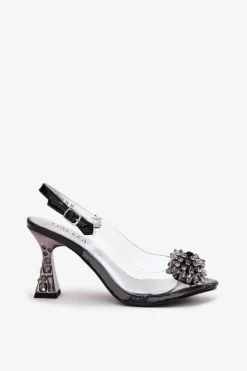Buty damskie Vinceza Sandały Na Obcasie*Transparentne Sandały Na Obcasie Z Kryształkami Vinceza 70116 Czarne Czarny
