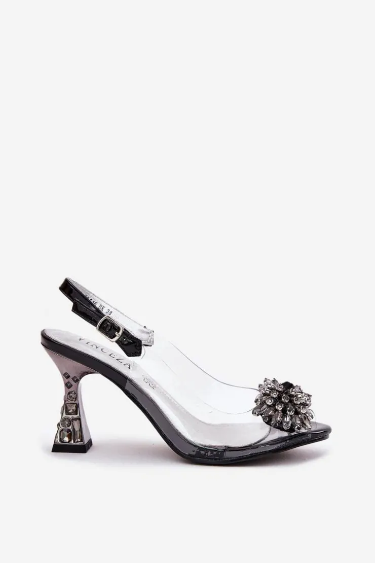 Buty damskie Vinceza Sandały Na Obcasie*Transparentne Sandały Na Obcasie Z Kryształkami Vinceza 70116 Czarne Czarny