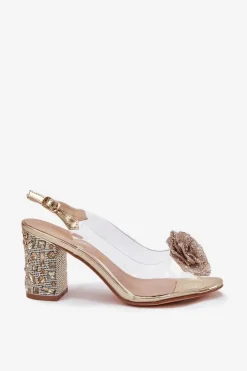 Discount Damskie buty S.Barski Transparentne Sandały Na Słupku Z Kryształkami I Ozdobą D&A MR51-702 Złote