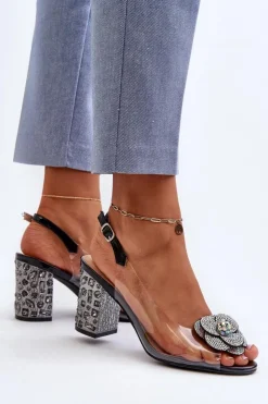 Damskie buty S.Barski Transparentne Sandały Na Słupku Z Ozdobami S.Barski MR38-356 Czarne