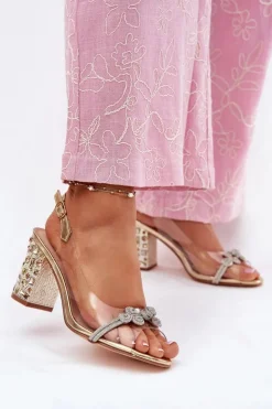 Damskie buty S.Barski Sandały Na Słupku|Sandały Na Obcasie*Transparentne Sandały Na Słupku D&A MR51-705 Złote Złoty