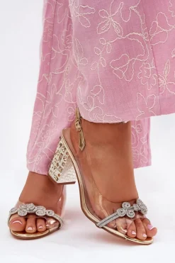 Damskie buty S.Barski Sandały Na Słupku|Sandały Na Obcasie*Transparentne Sandały Na Słupku D&A MR51-705 Złote Złoty