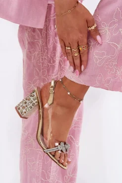 Damskie buty S.Barski Sandały Na Słupku|Sandały Na Obcasie*Transparentne Sandały Na Słupku D&A MR51-705 Złote Złoty