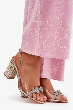 Damskie buty S.Barski Sandały Na Słupku|Sandały Na Obcasie*Transparentne Sandały Na Słupku D&A MR51-705 Złote Złoty