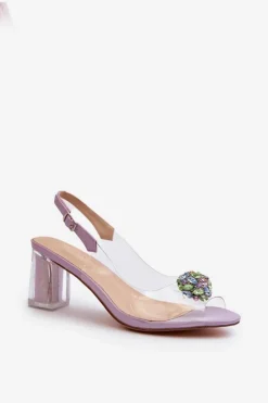 Damskie buty S.Barski Transparentne Sandały Na Słupku z Ozdobą Fioletowe D&A MR38-454 Fioletowy