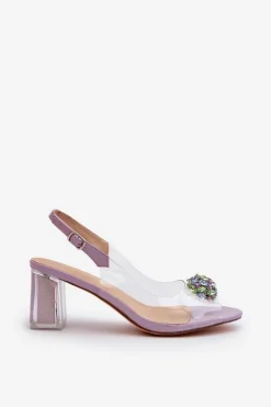 Damskie buty S.Barski Transparentne Sandały Na Słupku z Ozdobą Fioletowe D&A MR38-454 Fioletowy