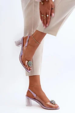 Damskie buty S.Barski Transparentne Sandały Na Słupku z Ozdobą Fioletowe D&A MR38-454 Fioletowy