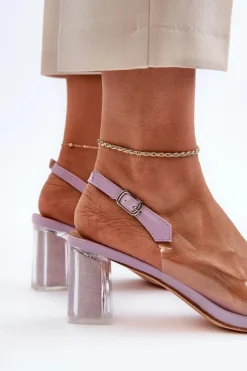 Damskie buty S.Barski Transparentne Sandały Na Słupku z Ozdobą Fioletowe D&A MR38-454 Fioletowy