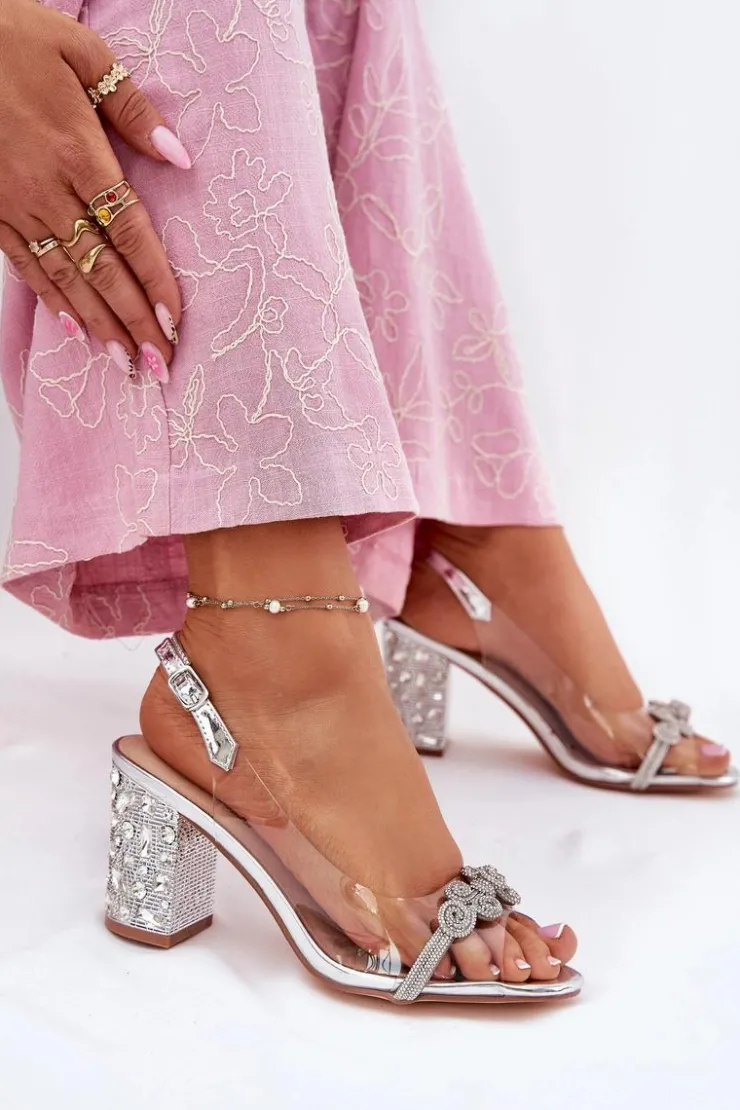 Discount Damskie buty S.Barski Transparentne Sandały Na Słupku D&A MR51-705 Srebrne Srebrny