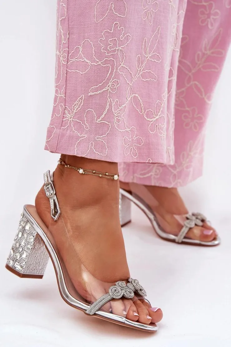 Discount Damskie buty S.Barski Transparentne Sandały Na Słupku D&A MR51-705 Srebrne Srebrny