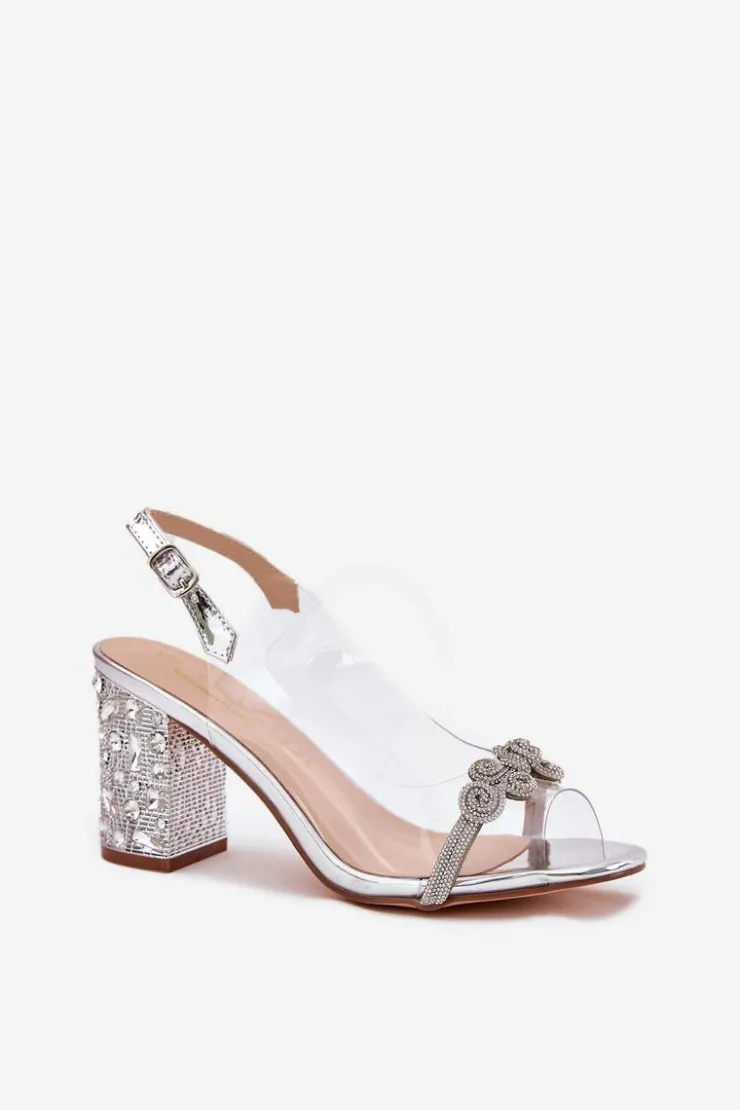 Discount Damskie buty S.Barski Transparentne Sandały Na Słupku D&A MR51-705 Srebrne Srebrny