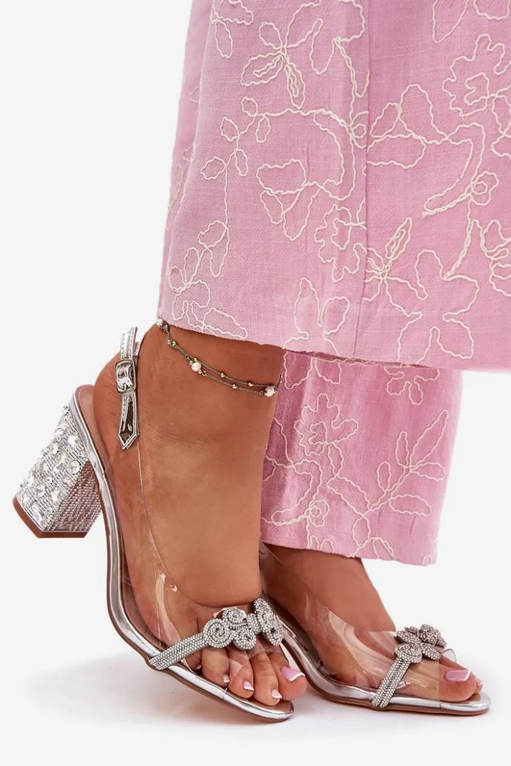 Discount Damskie buty S.Barski Transparentne Sandały Na Słupku D&A MR51-705 Srebrne Srebrny