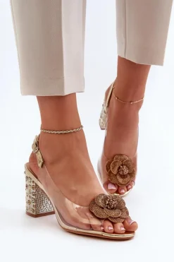 Damskie Damskie buty S.Barski Transparentne Sandały Na Słupku Z Ozdobami S.Barski MR38-356 Złote