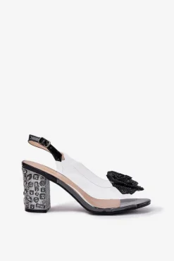 Damskie Damskie buty S.Barski Transparentne Sandały Na Słupku Z Kryształkami I Ozdobą D&A MR51-702 Czarne