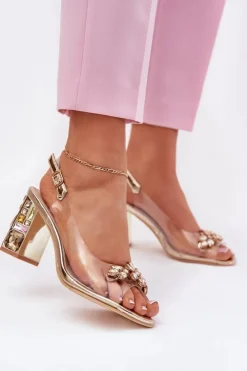 Hot Buty damskie Vinceza Transparentne Sandały Na Słupku Z Kryształkami Vinceza 70110 Złote