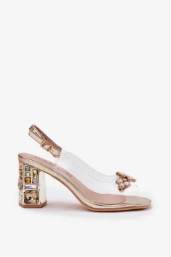 Hot Buty damskie Vinceza Transparentne Sandały Na Słupku Z Kryształkami Vinceza 70110 Złote