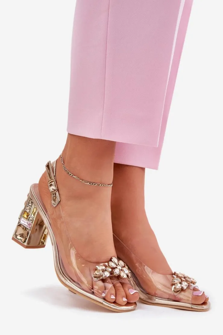 Hot Buty damskie Vinceza Transparentne Sandały Na Słupku Z Kryształkami Vinceza 70110 Złote