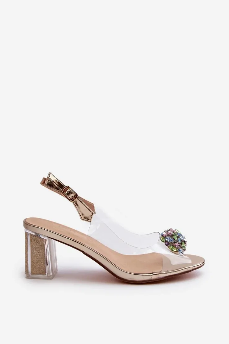 Damskie Damskie buty S.Barski Transparentne Sandały Na Słupku z Ozdobą Złote D&A MR38-454