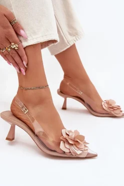Damskie Boto Transparentne Sandały Na Szpilce Z Ozdobnym Kwiatem Nude Risalie