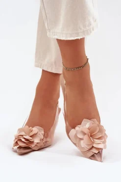 Damskie Boto Transparentne Sandały Na Szpilce Z Ozdobnym Kwiatem Nude Risalie