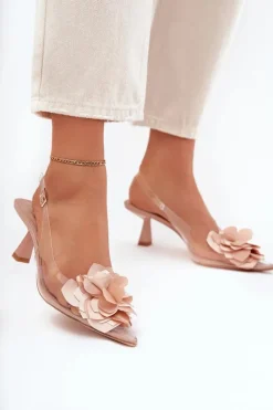 Damskie Boto Transparentne Sandały Na Szpilce Z Ozdobnym Kwiatem Nude Risalie