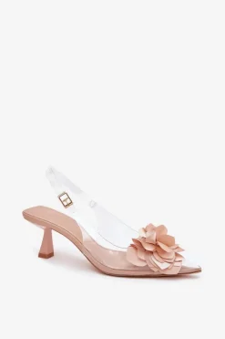 Damskie Boto Transparentne Sandały Na Szpilce Z Ozdobnym Kwiatem Nude Risalie