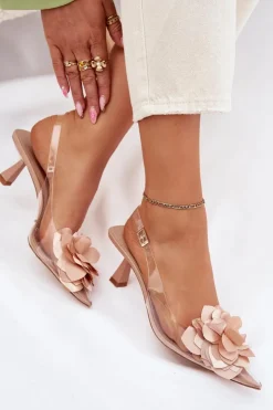 Damskie Boto Transparentne Sandały Na Szpilce Z Ozdobnym Kwiatem Nude Risalie