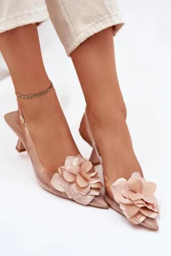 Damskie Boto Transparentne Sandały Na Szpilce Z Ozdobnym Kwiatem Nude Risalie